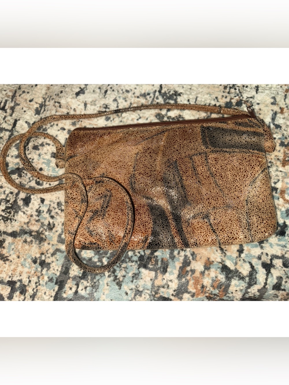Vintage Brown Textured Crossbody Bag